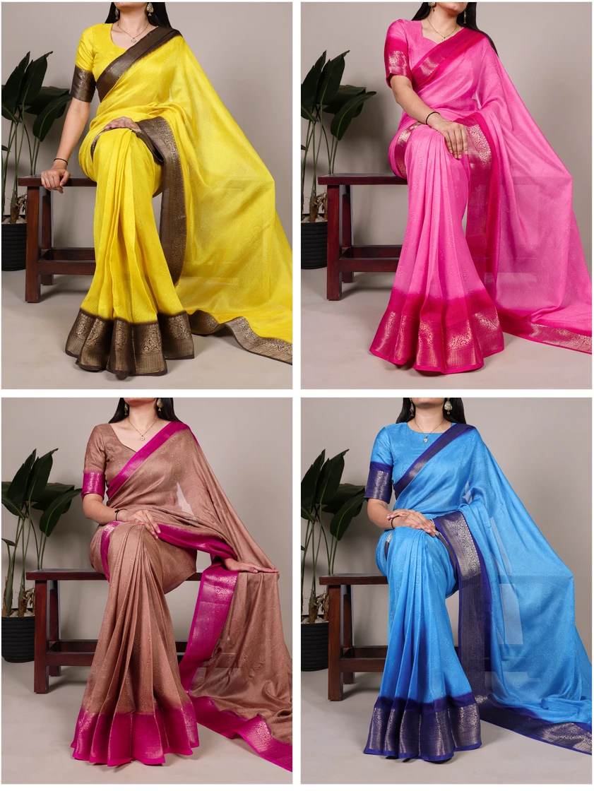 Taraa L 7910 Marsh Mello Zari Worked Plain Saree Collection