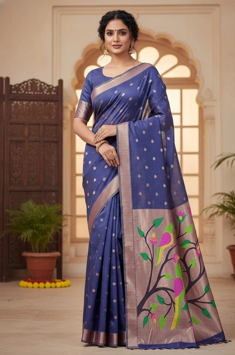 Vt 6086 T Soft Muga Cotton Paithani Saree Collection