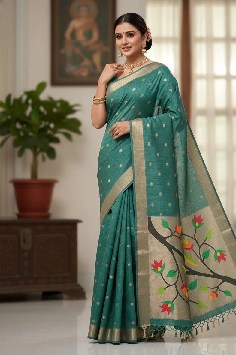 Vt 6086 T Soft Muga Cotton Paithani Saree Collection