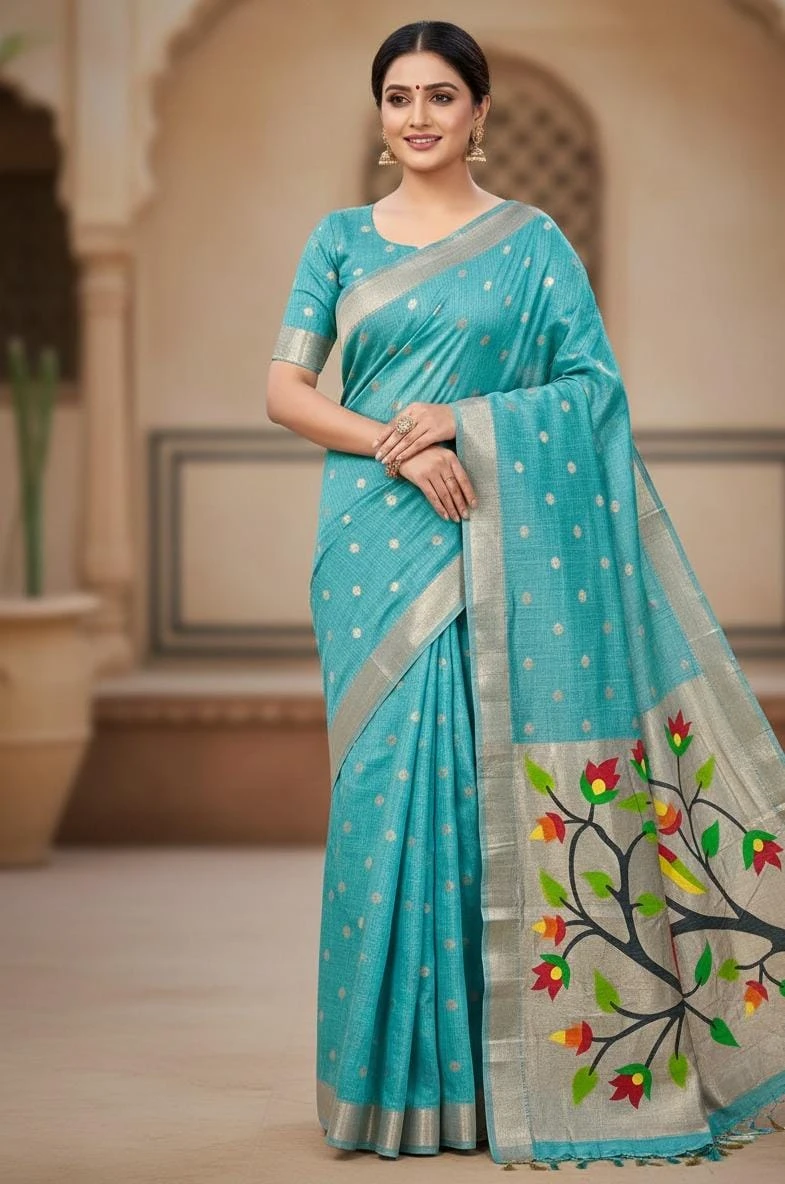 Vt 6086 T Soft Muga Cotton Paithani Saree Collection