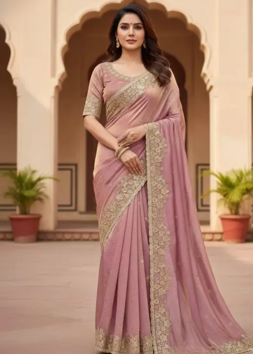 Vt 818 T Premium Fandy Satin Embroidery Saree Collection