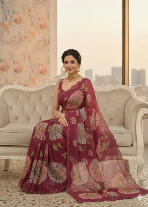 Vt 821 T Soft Tabby Organza Sequence Saree