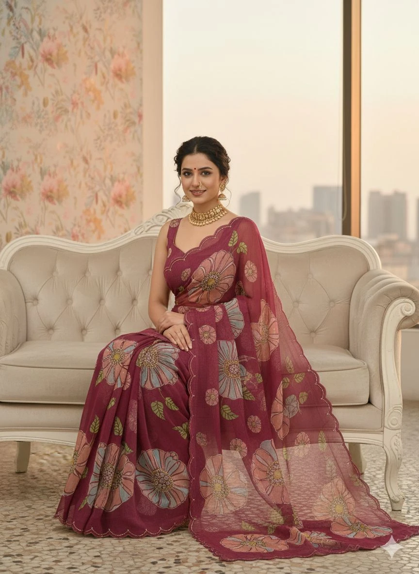 Vt 821 T Soft Tabby Organza Sequence Saree