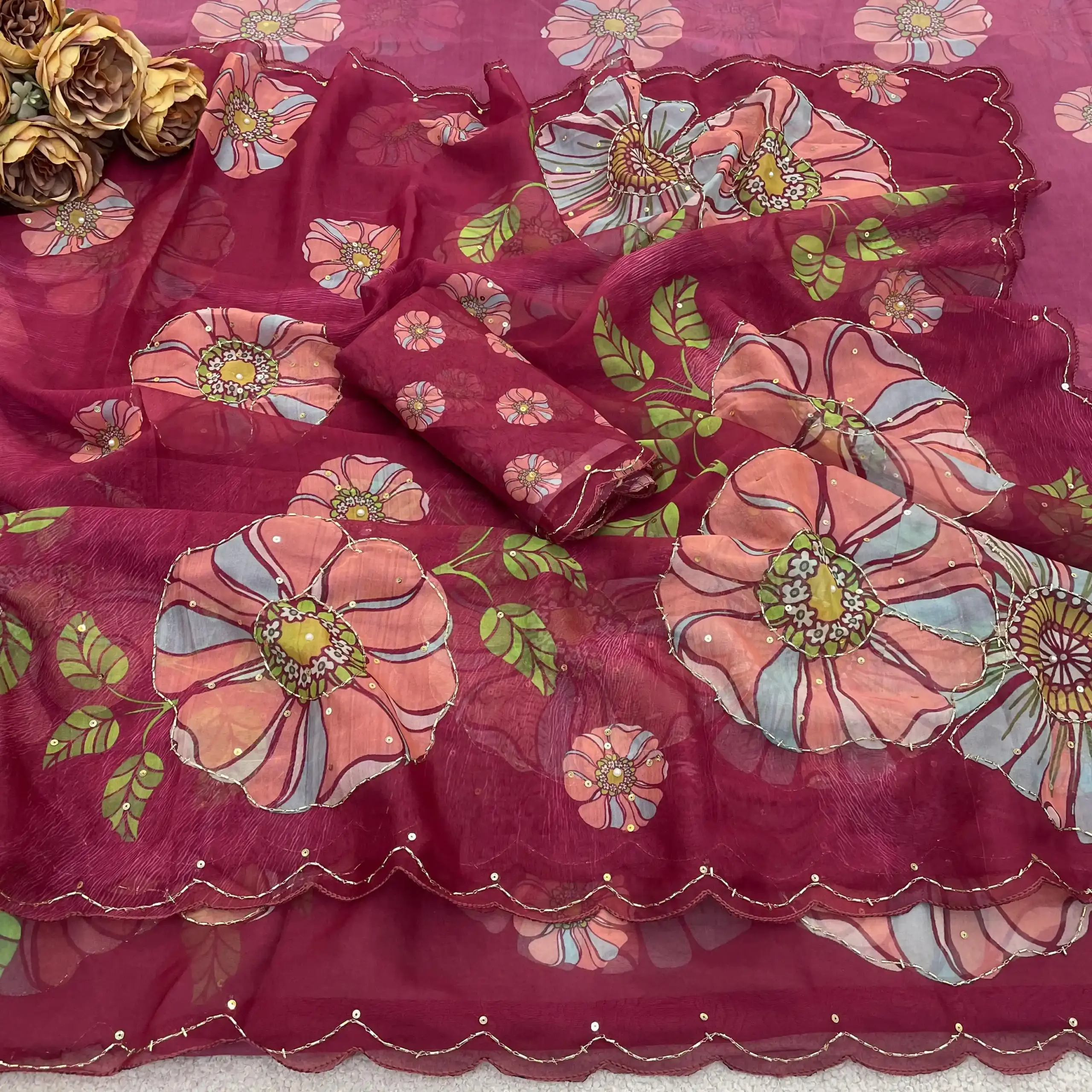 Vt 821 T Soft Tabby Organza Sequence Saree