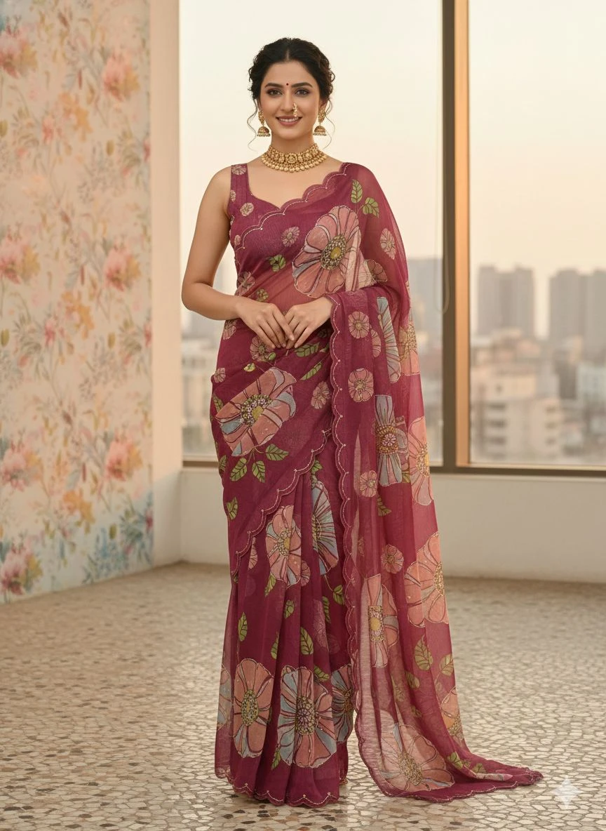 Vt 821 T Soft Tabby Organza Sequence Saree