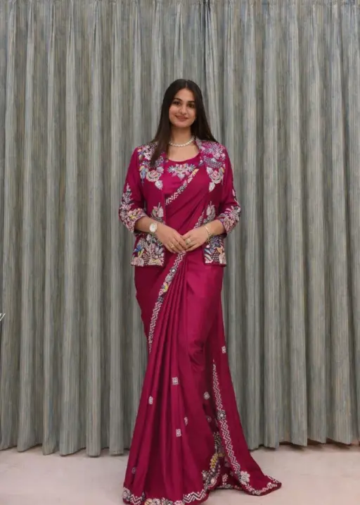 Bt 7142 Crep Satin Ready to Wear Saree with Koti Collection