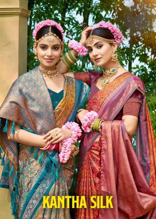 Bunawat Kantha Silk Sangam Prints Soft Silk Woven Worked Festive Saree Collection