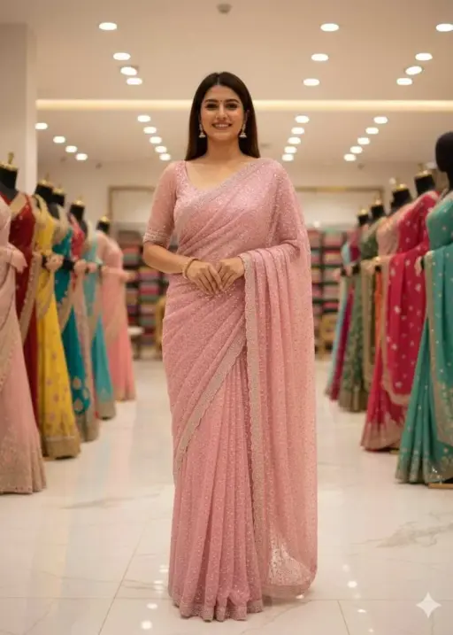 Ds 745 Soft Net with Sequence and Beads Work Embroidered Designer Saree Collection