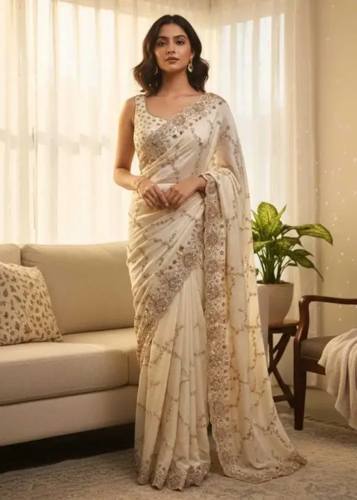 Ds Beed 07 Gold Beeds Sequence Wedding Wear Saree