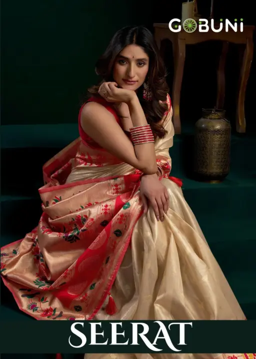 Gobuni Seerat Tissue Paithani with Lotus Zari Border Saree Collection