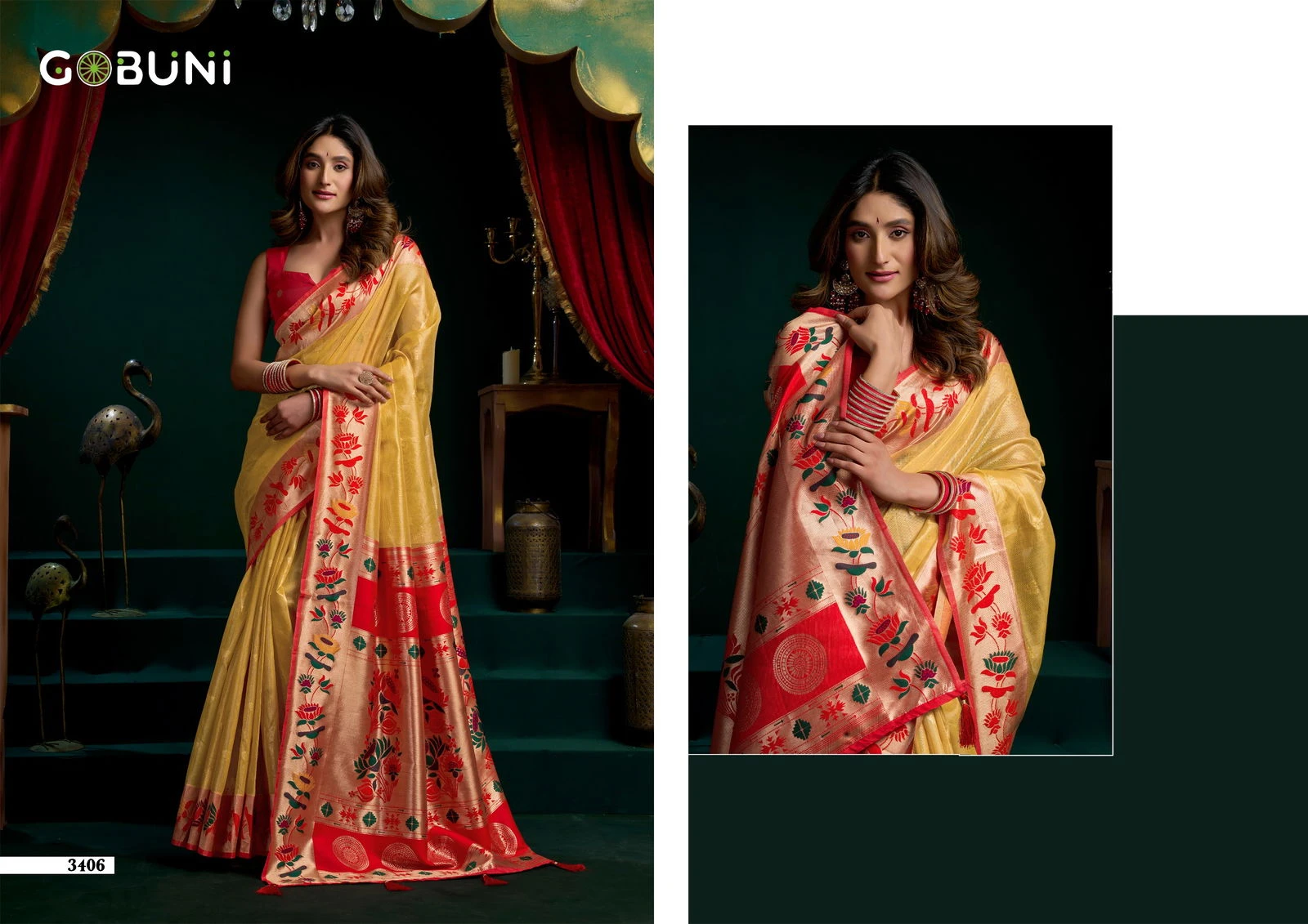Gobuni Seerat Tissue Paithani with Lotus Zari Border Saree Collection