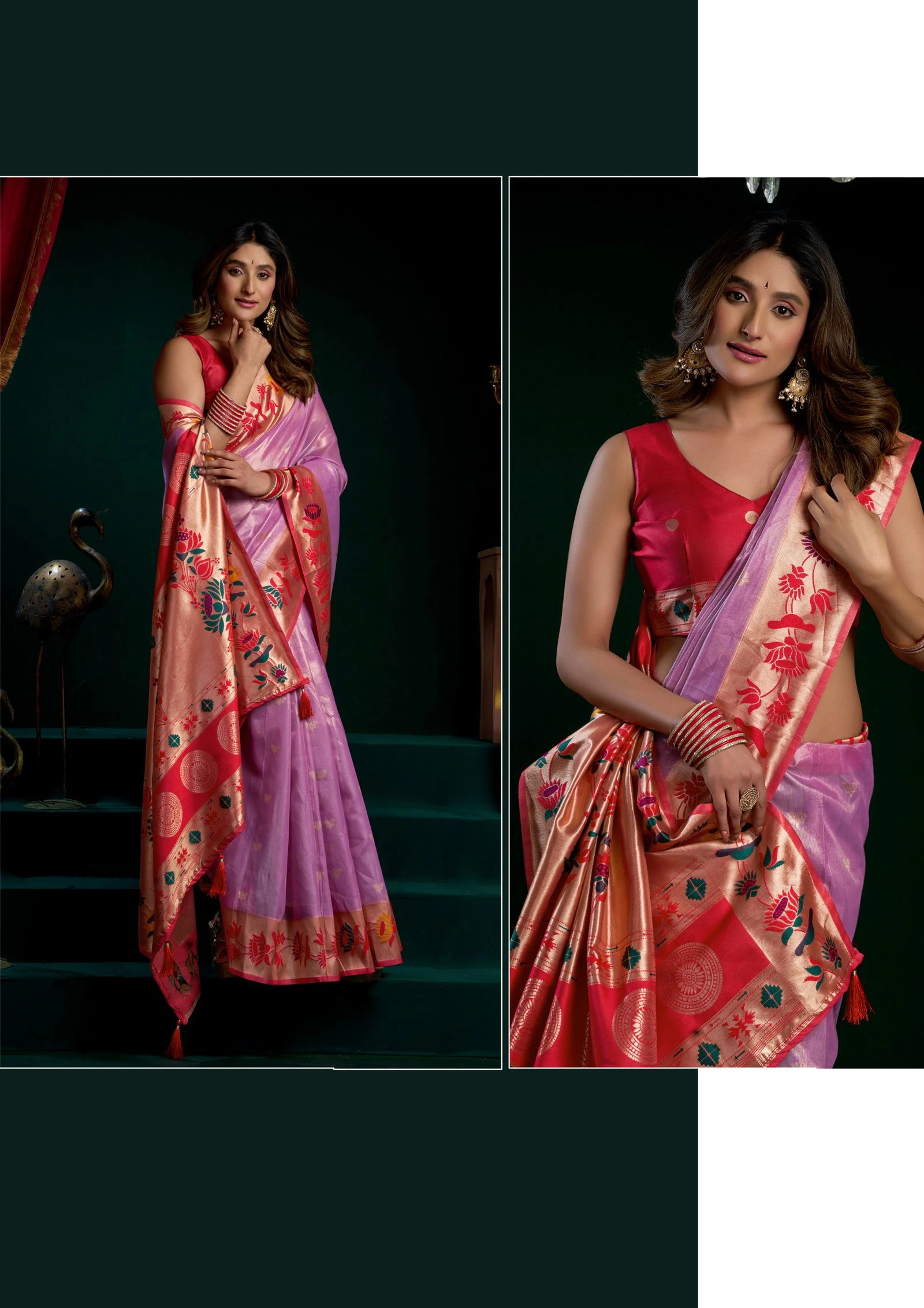 Gobuni Seerat Tissue Paithani with Lotus Zari Border Saree Collection