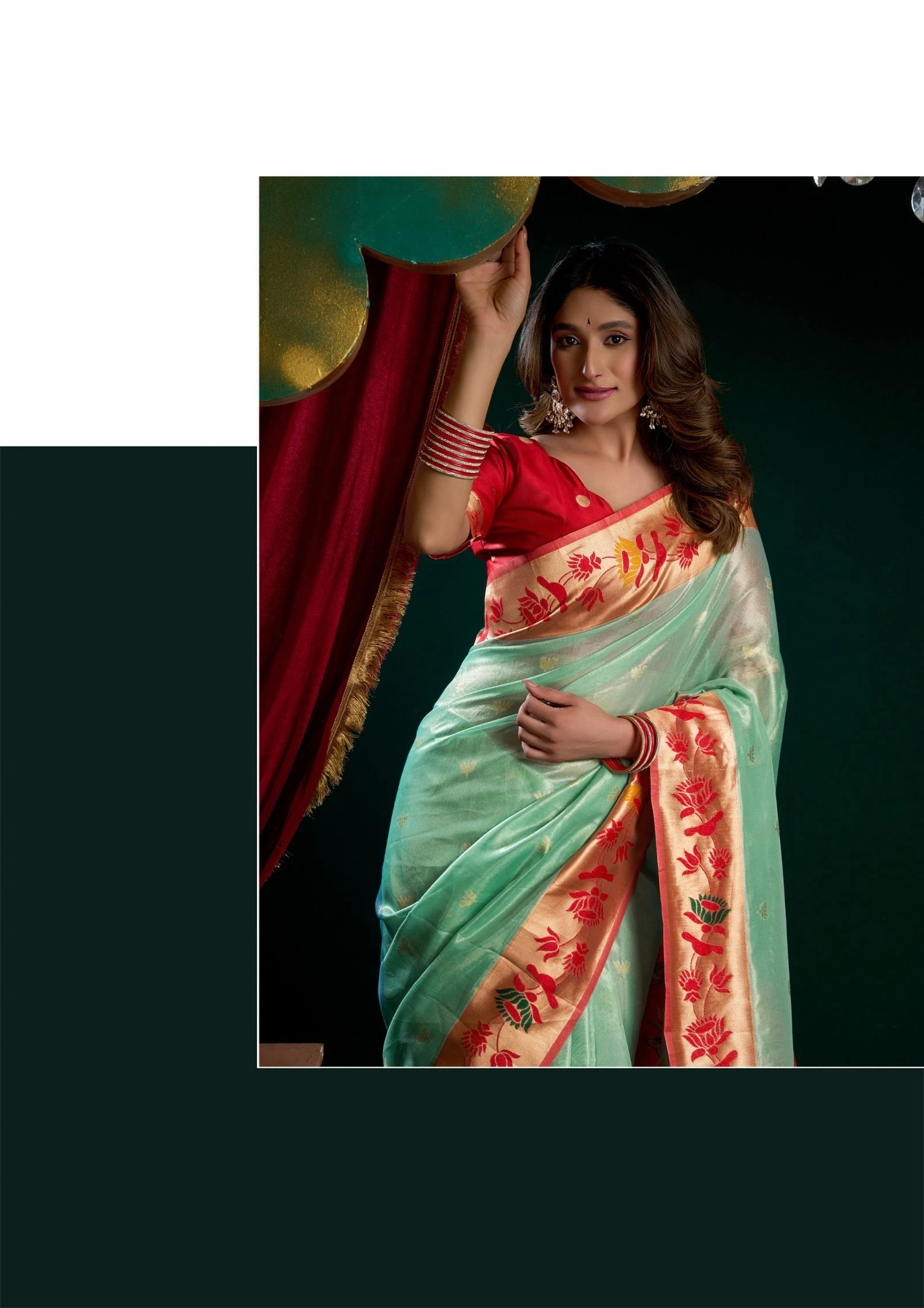 Gobuni Seerat Tissue Paithani with Lotus Zari Border Saree Collection