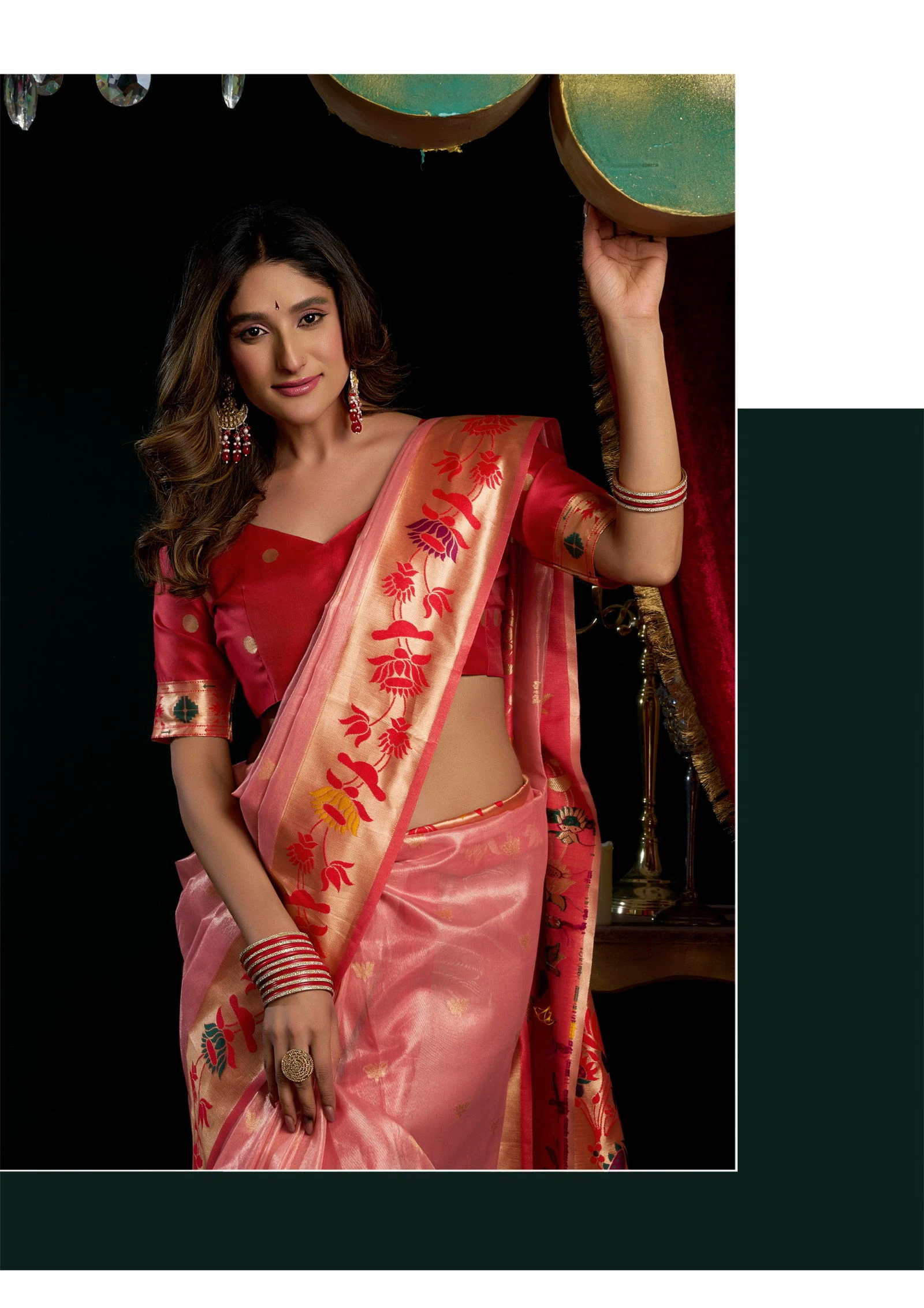 Gobuni Seerat Tissue Paithani with Lotus Zari Border Saree Collection