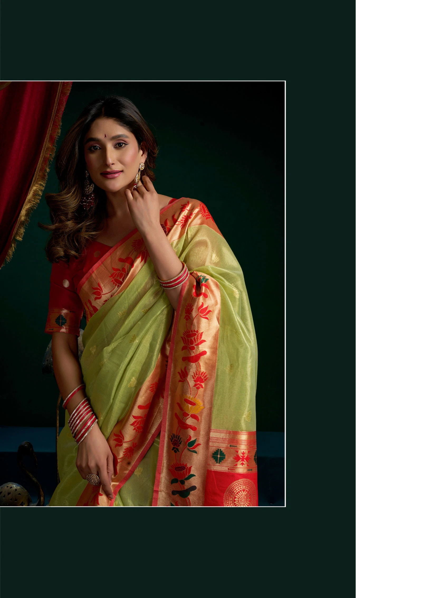 Gobuni Seerat Tissue Paithani with Lotus Zari Border Saree Collection