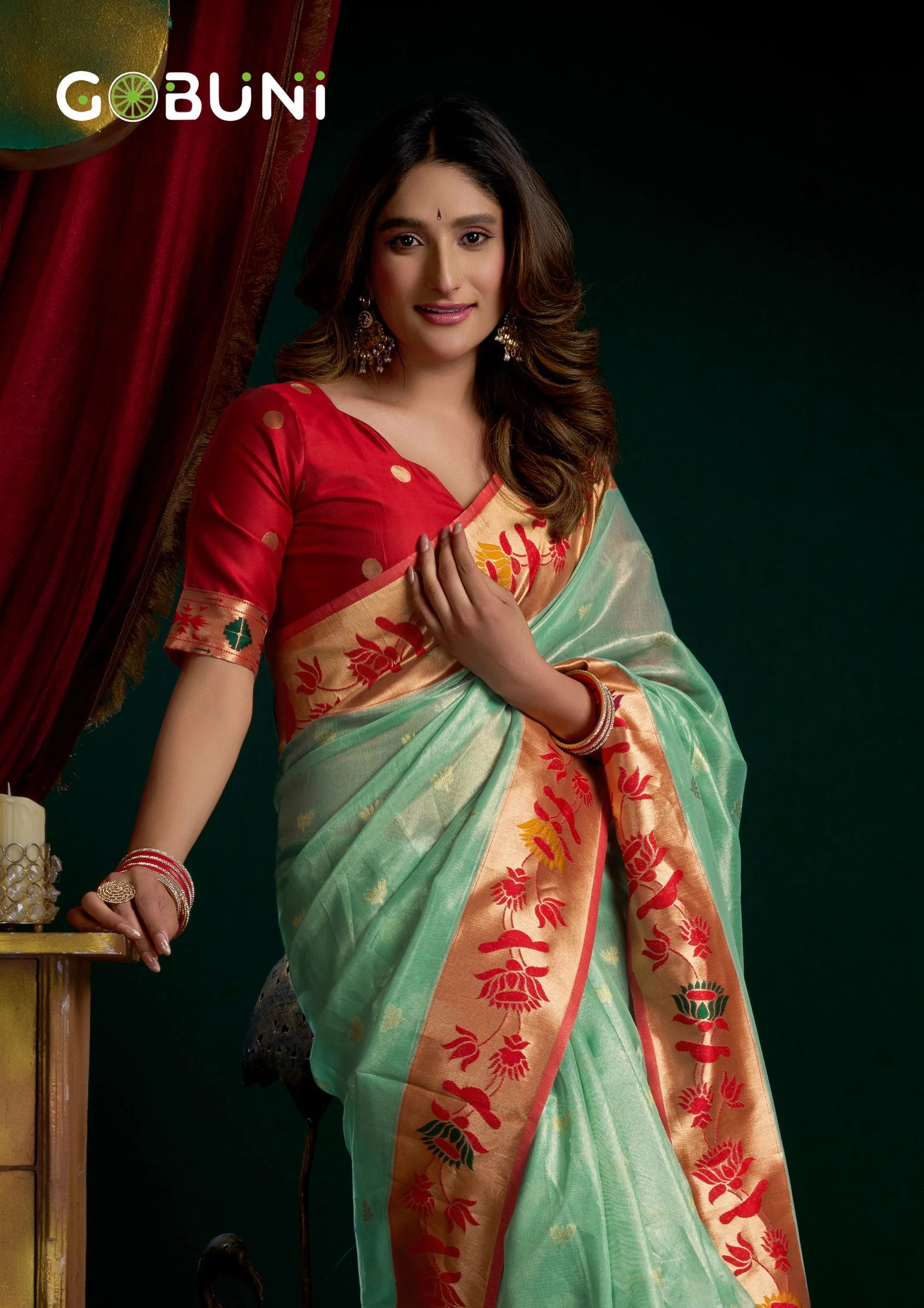 Gobuni Seerat Tissue Paithani with Lotus Zari Border Saree Collection