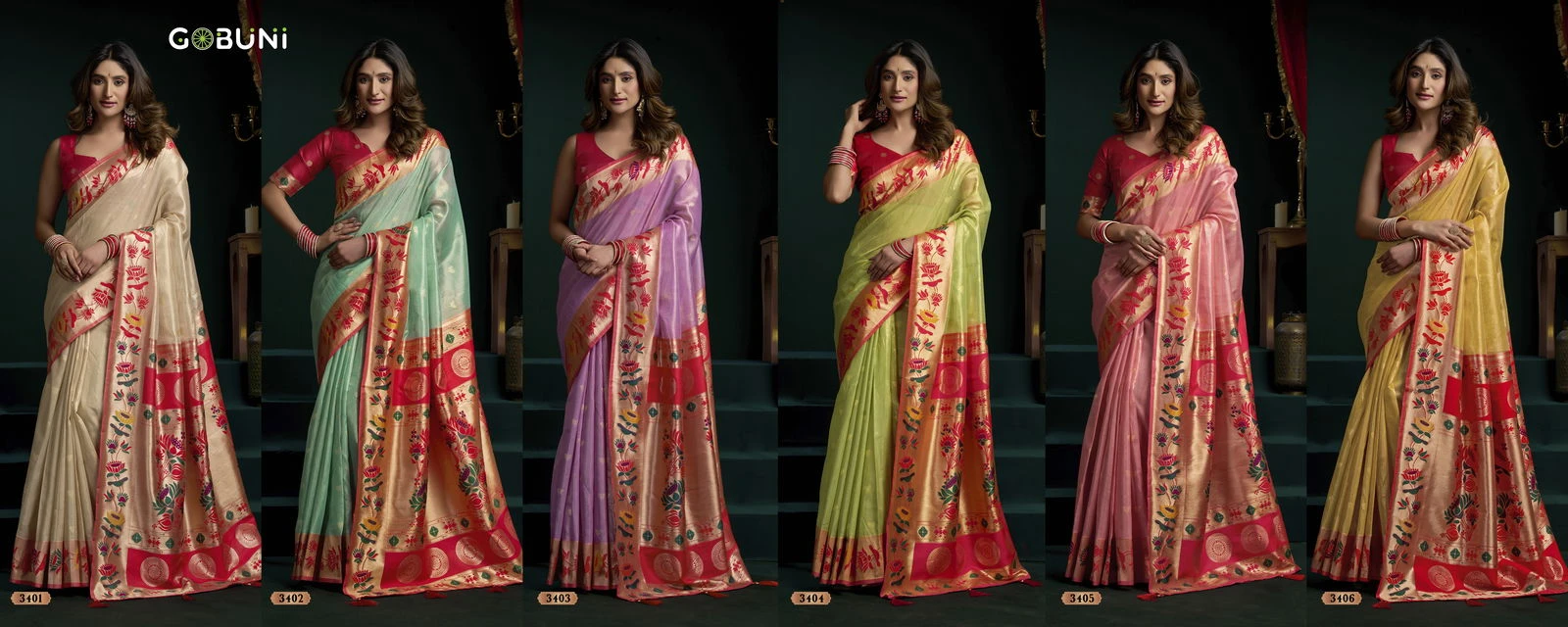 Gobuni Seerat Tissue Paithani with Lotus Zari Border Saree Collection