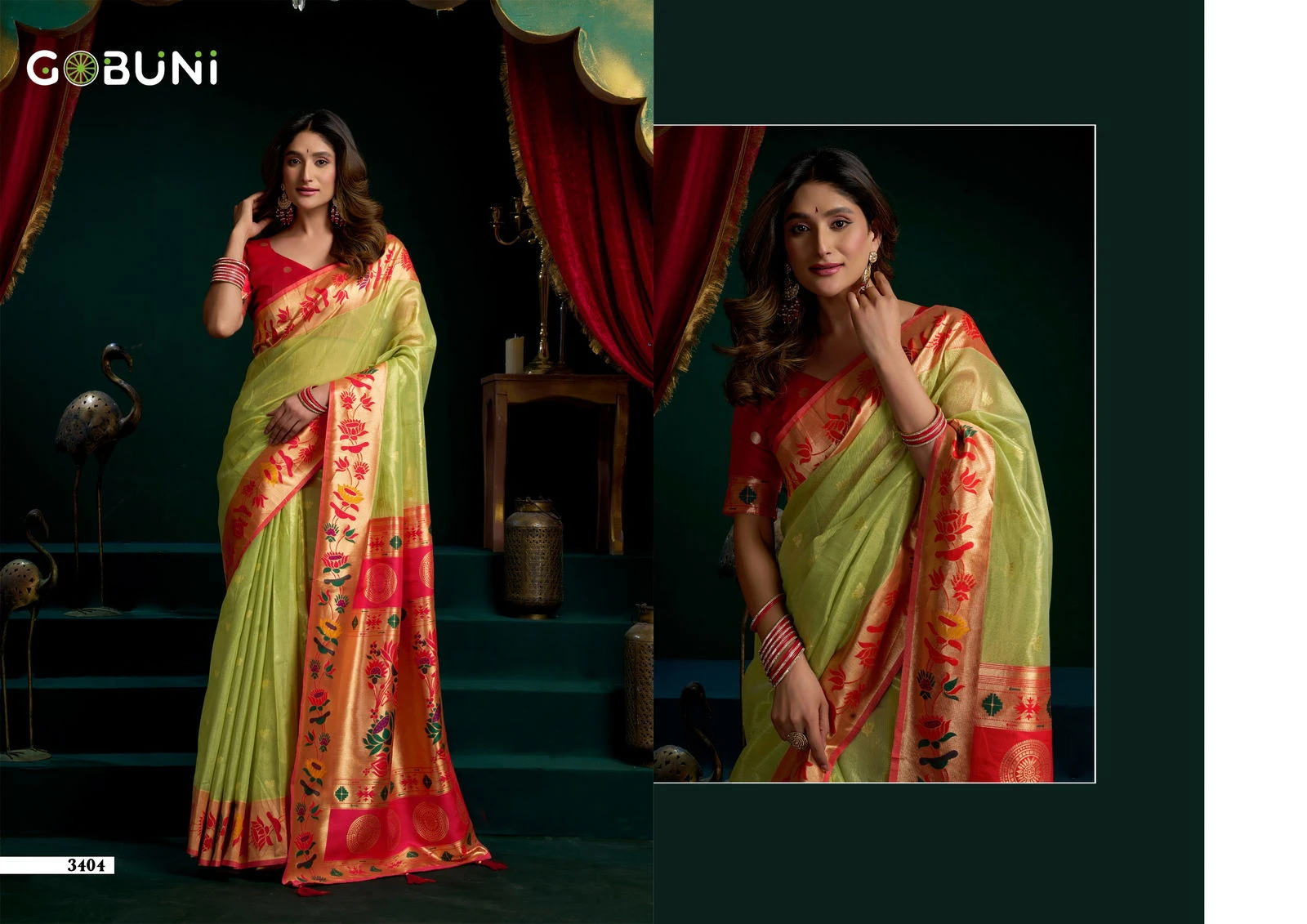 Gobuni Seerat Tissue Paithani with Lotus Zari Border Saree Collection