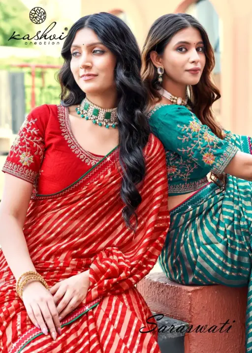 Kashvi Saraswati Dull Moss Brasso with Work Saree Collection