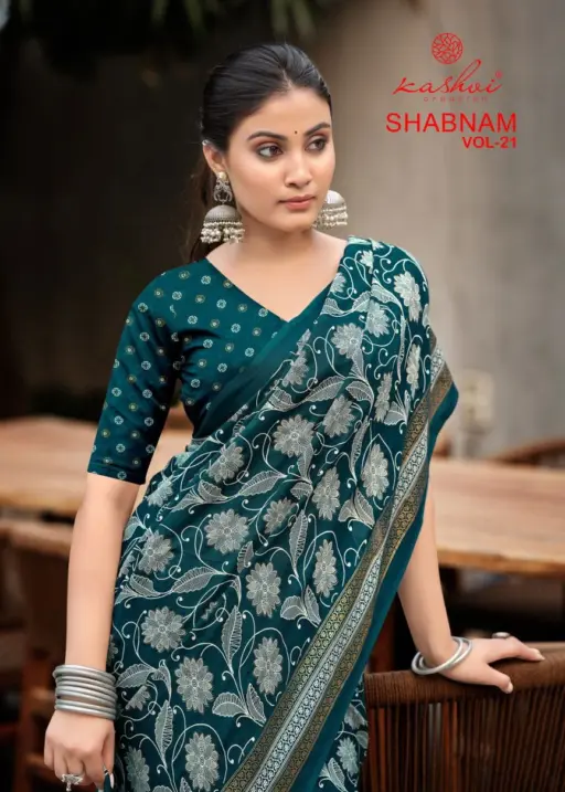 Kashvi Shabnam Vol 21 Dull Moss Foil Printed Fancy Saree Collection