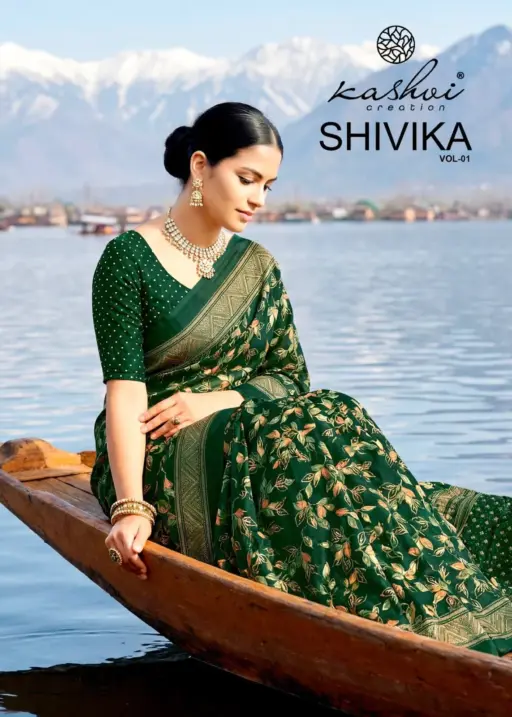 Kashvi Shivika Vol 1 Black Moss Foil Print Casual Wear Saree Collection