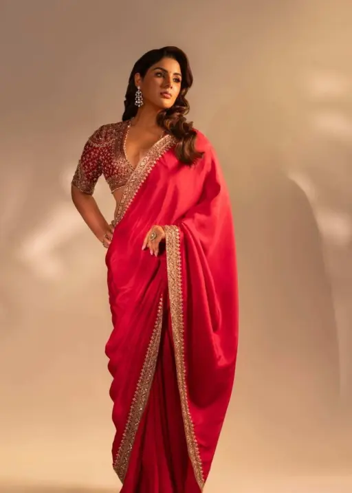 Kc 2084 Red Color Sequins Festival Special Saree