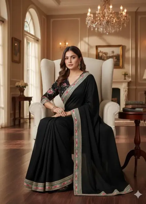 Kc 2093 Space Silk Multi Thread Sequence Embroidery Designer Saree Collection