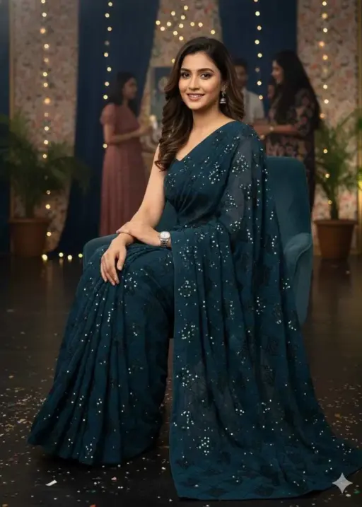 Kc 742 Georgette Sequence Designer Party Wear Saree