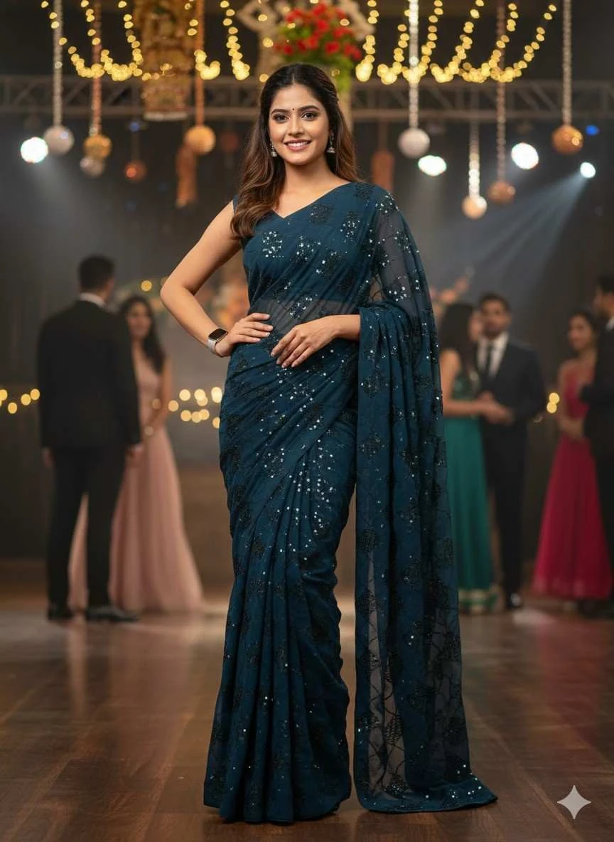 Kc 742 Georgette Sequence Designer Party Wear Saree