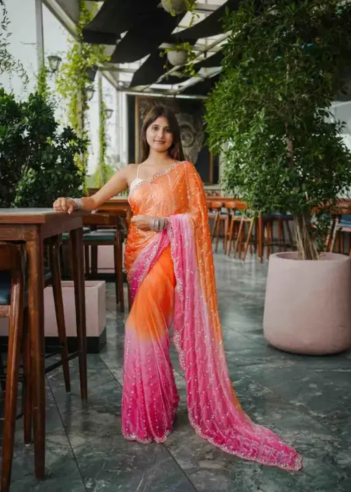 Kc 944 Space Silk Dual Shade Beeds Worked Designer Saree Collection