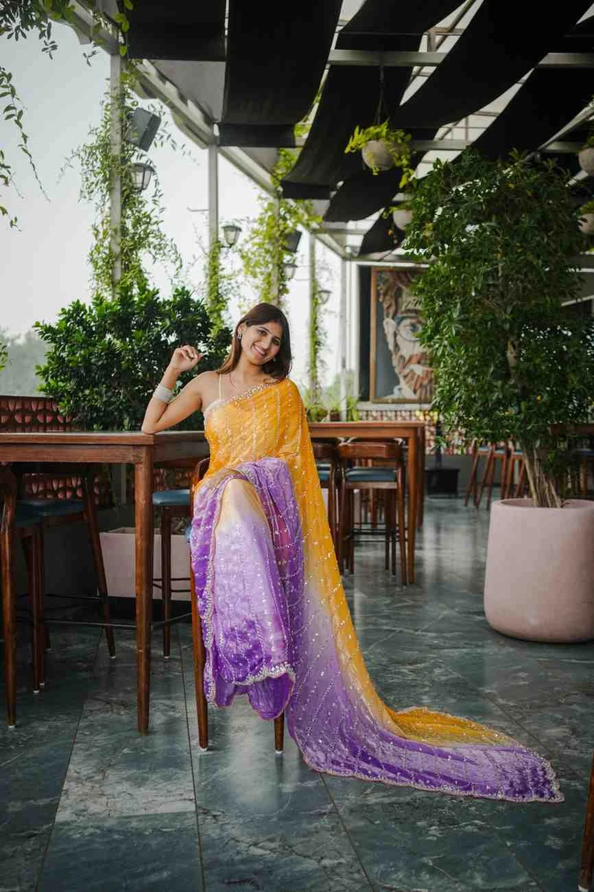 Kc 944 Space Silk Dual Shade Beeds Worked Designer Saree Collection