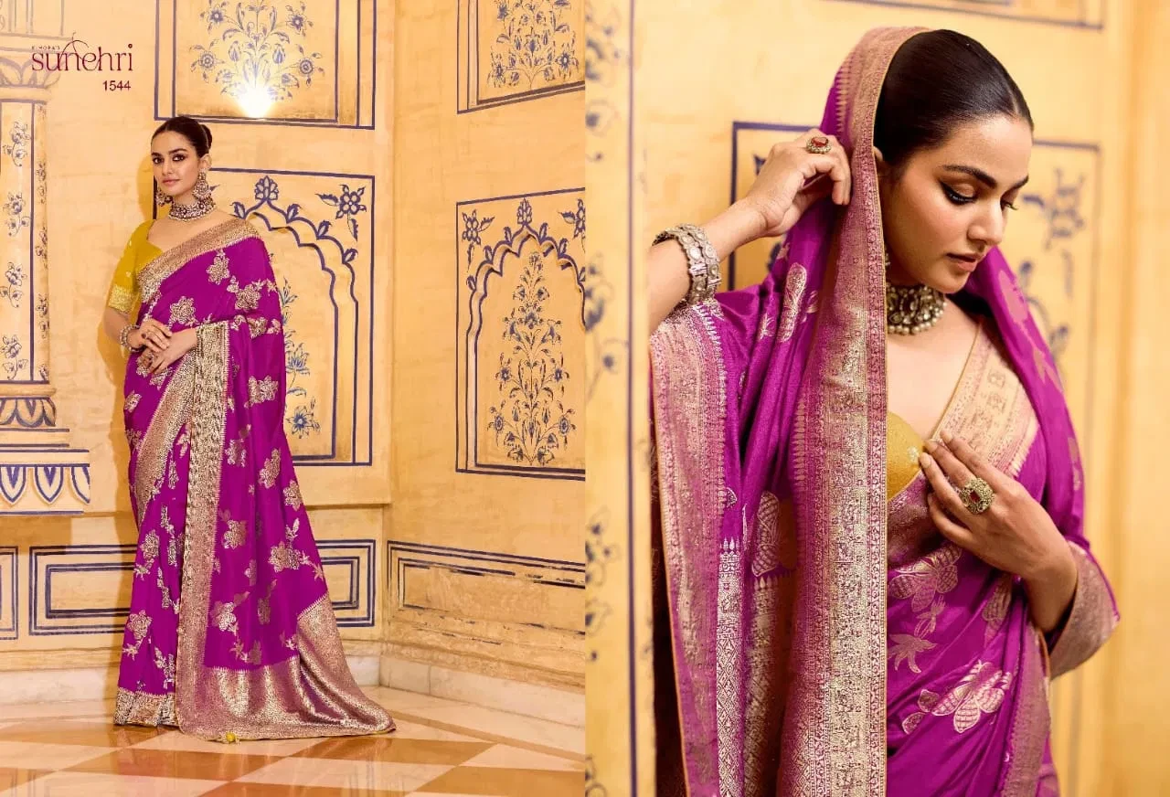Kimora Rajmahal Banarasi Silk Border Work Festival Wear Saree Collection