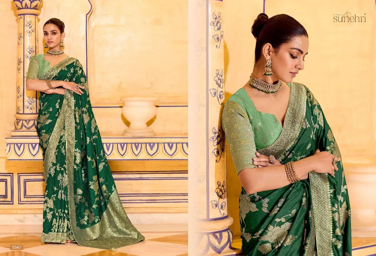 Kimora Rajmahal Banarasi Silk Border Work Festival Wear Saree Collection