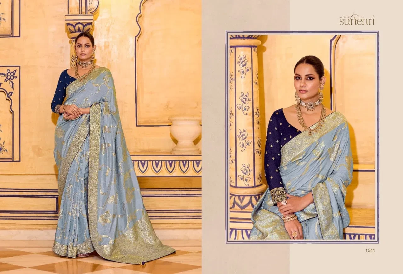 Kimora Rajmahal Banarasi Silk Border Work Festival Wear Saree Collection