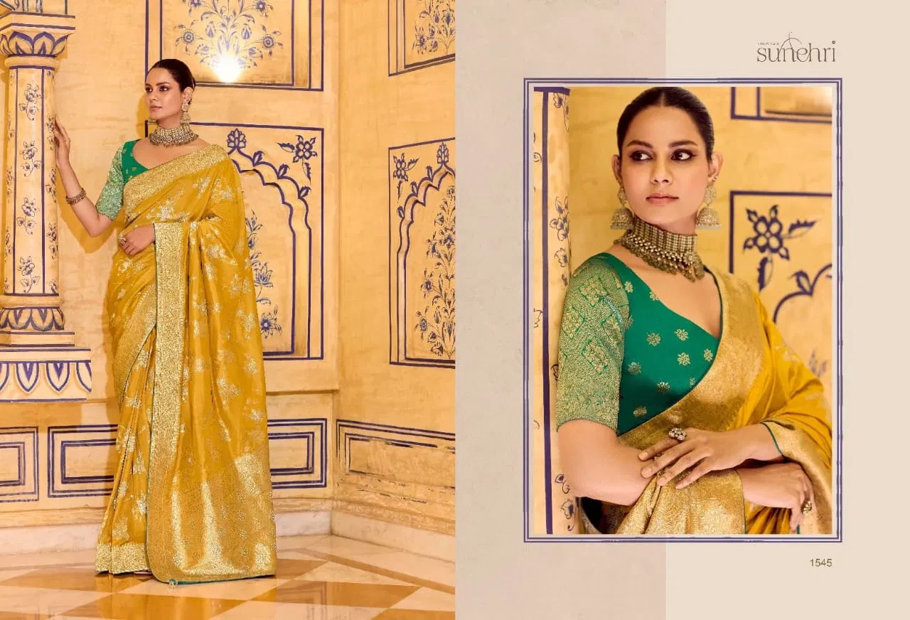 Kimora Rajmahal Banarasi Silk Border Work Festival Wear Saree Collection