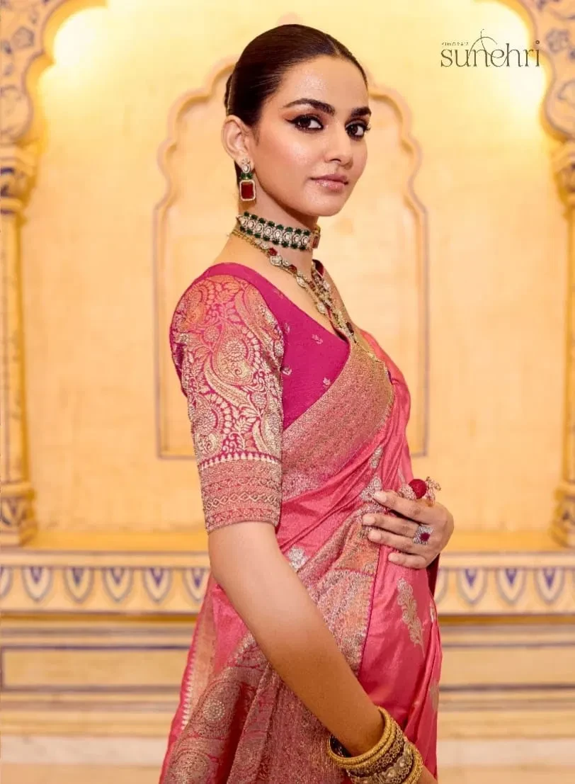 Kimora Rajmahal Banarasi Silk Border Work Festival Wear Saree Collection