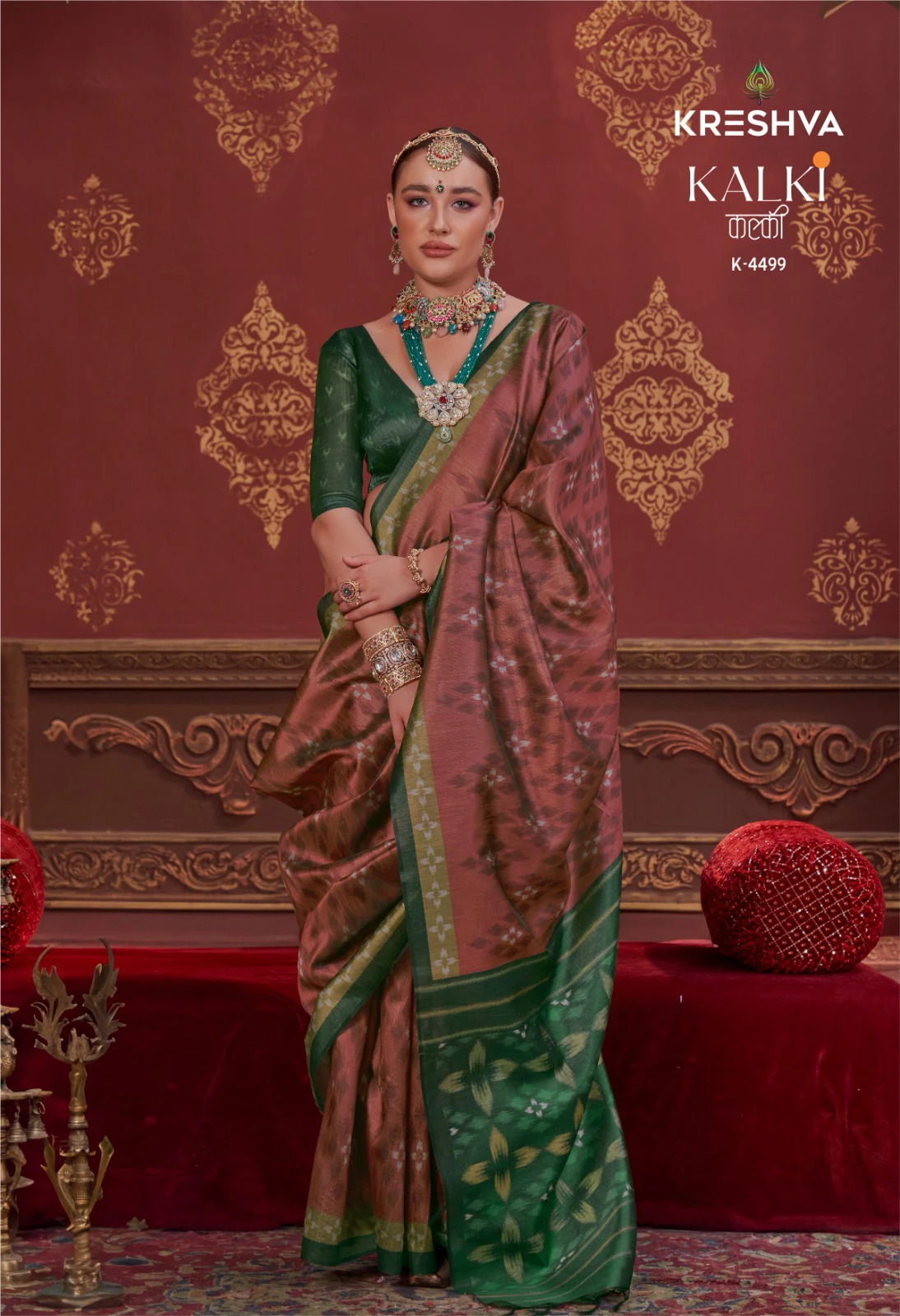Kreshva Kalki Silk Ikkat Design with Hand Marmo Finish Saree Collection