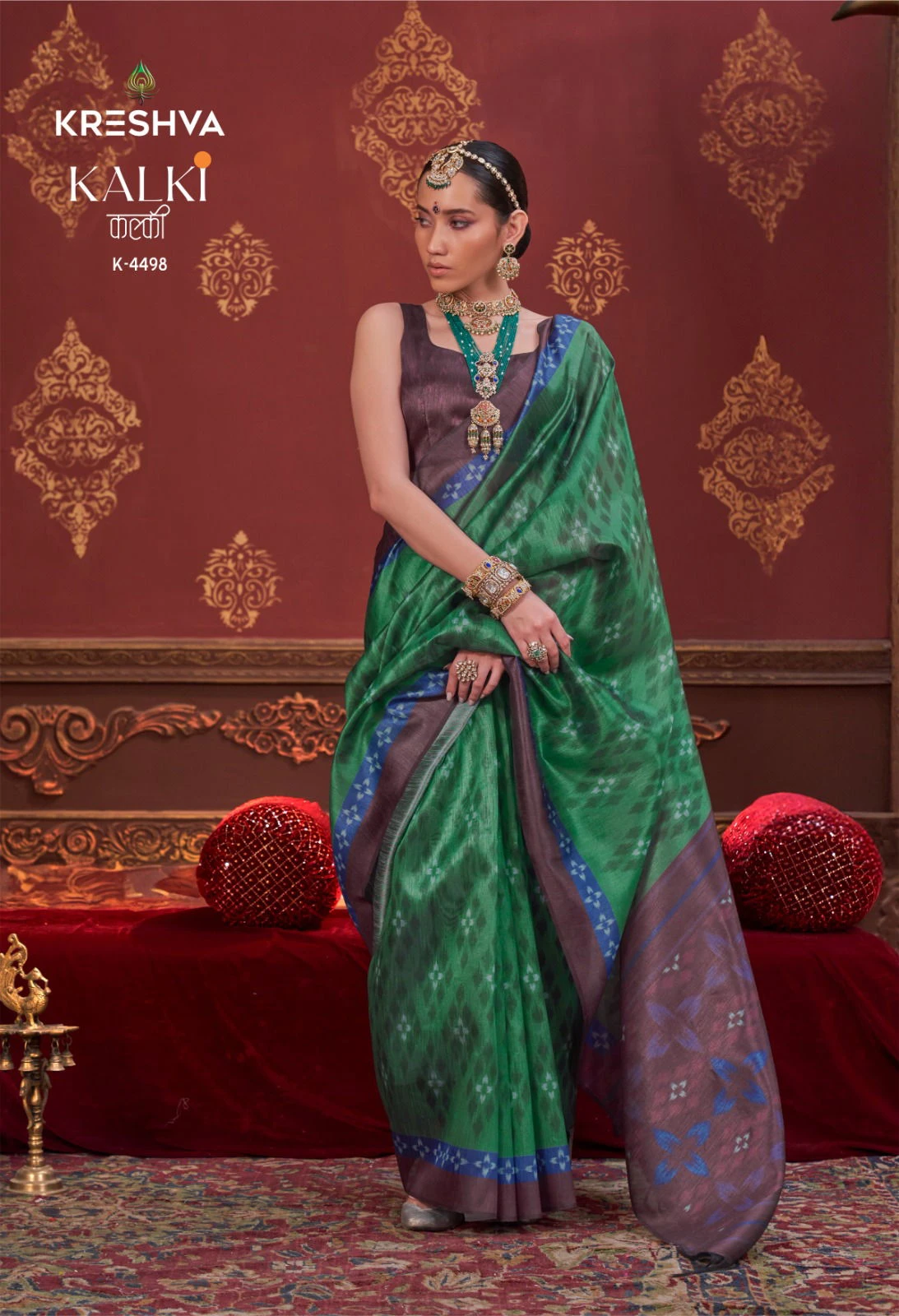 Kreshva Kalki Silk Ikkat Design with Hand Marmo Finish Saree Collection