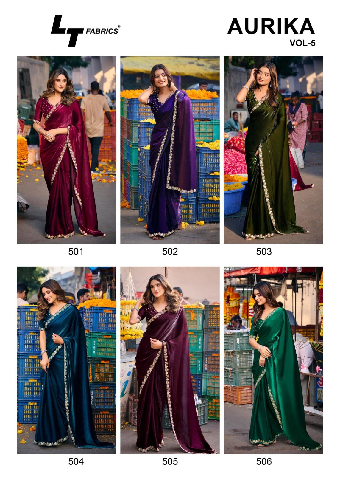 Lt Aurika Vol 5 Malai Silk with Embroidery Work Saree Collection