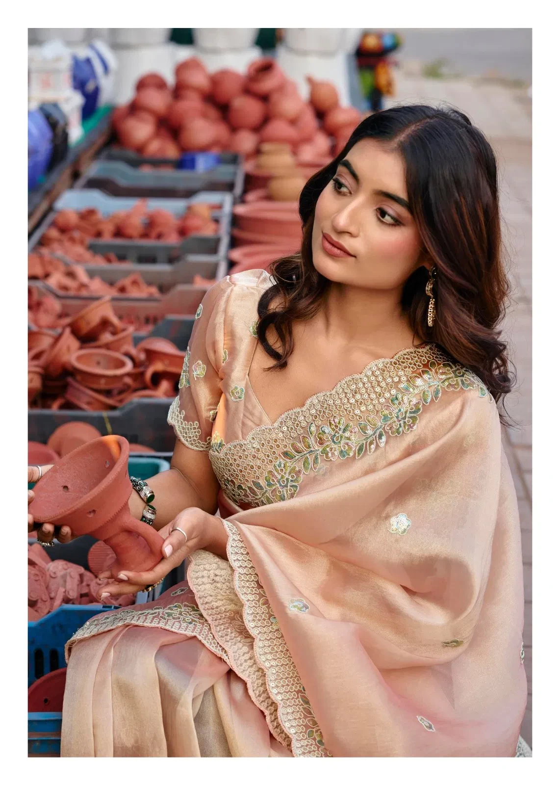 Lt Jimmy Vol 6 Cloud with Fancy Embroidery Work Saree Collection