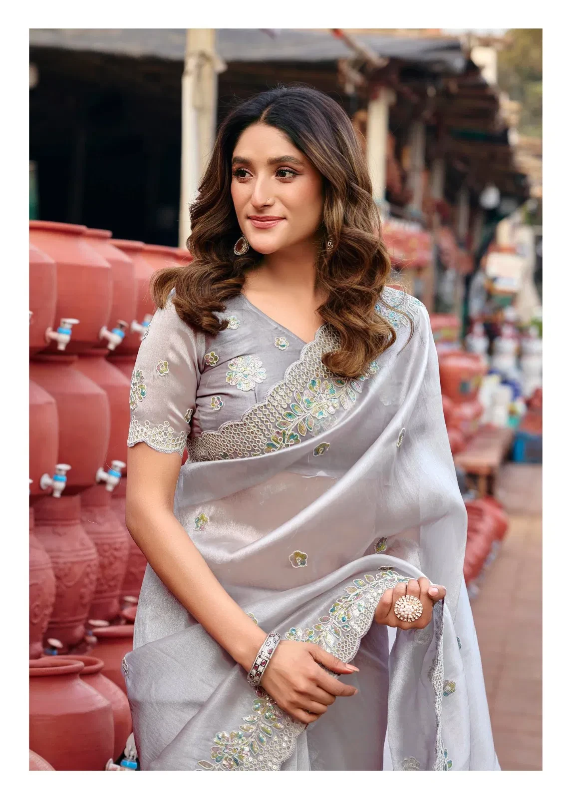 Lt Jimmy Vol 6 Cloud with Fancy Embroidery Work Saree Collection