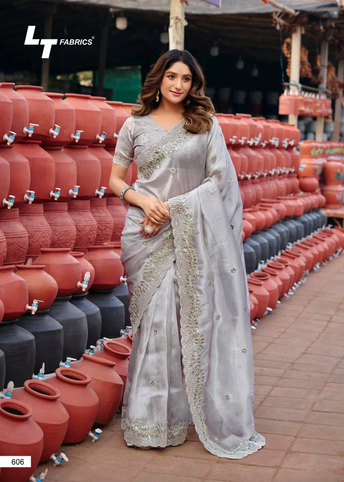 Lt Jimmy Vol 6 Cloud with Fancy Embroidery Work Saree Collection