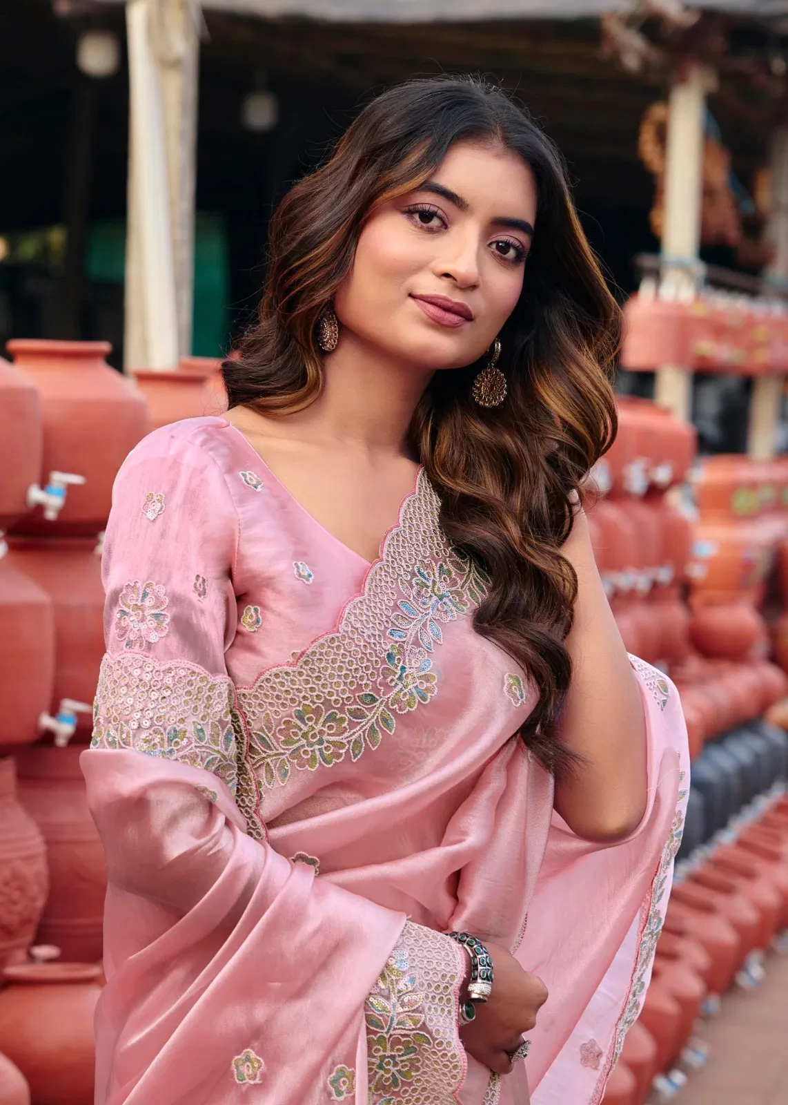 Lt Jimmy Vol 6 Cloud with Fancy Embroidery Work Saree Collection