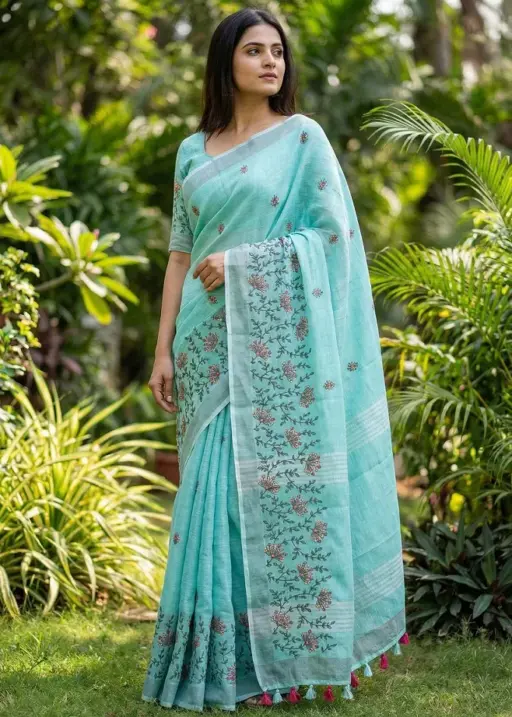 Mahek 211 Linen Cotton Festival Wear Embroidery Saree Collection