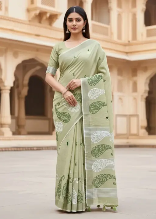 Mahek 214 Linen Cotton Embroidery Stylish Saree Collection