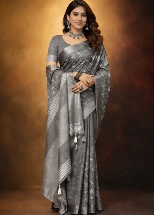 Mahek 219 Linen Cotton Embroidery Worked Fancy Saree Collection