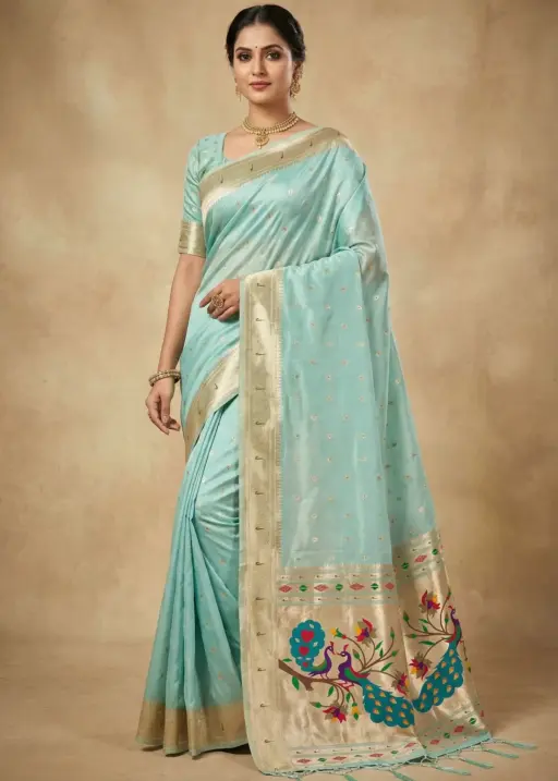 Mb 1101 Organza Silk Woven Butti Motifs Saree Collection