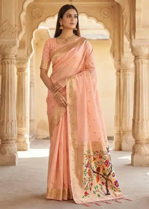Mb 1111 Organza Silk Woven Butti Motifs Paithani Saree Collection