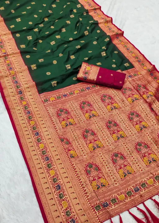 Mb 18 Ajanta Lotus Floral Motifs Paithani Silk Saree Collection