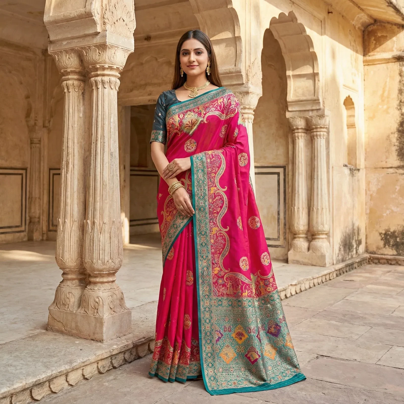 Mb 50 Pasmina Paithani Silk Paisley Work Saree Collection